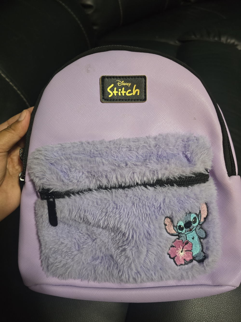 Disney Lavender Stitch Faux-Fur Front Mini Backpack